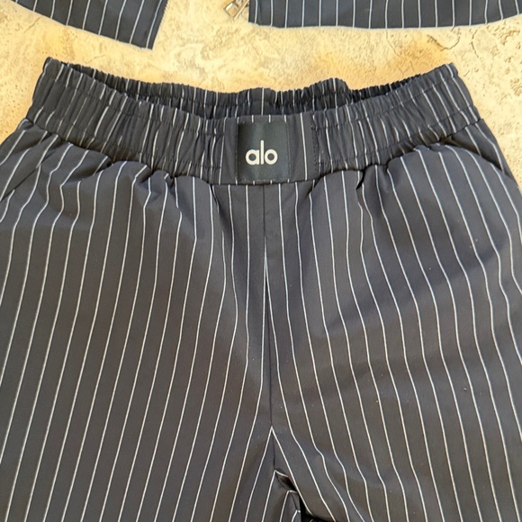 ALO Yoga Pants - ALO Yoga Navy Pinstripe Wide-Leg Pants
